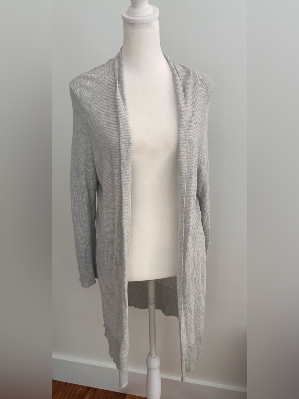 Light Gray Open-Front long Women's Cardigan Sweater. Large